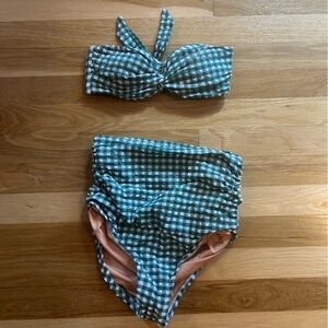 JCrew twist front bikini top XS and ruched high rise bikini bottom XXSin gingham
